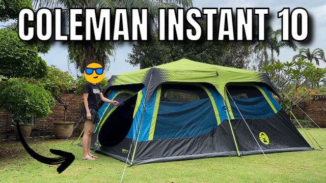 The author outside her Coleman Dark Room Instant Cabin 10