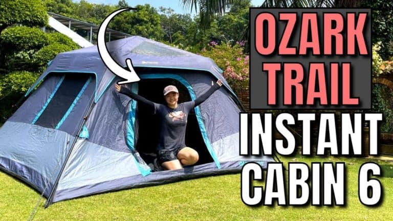 The author in her Ozark Trail Dark Rest Instant Cabin 6