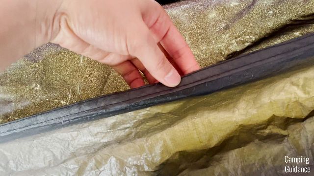 The seam that started leaking after the rain test of the Ozark Trail Dark Rest Instant Cabin 6