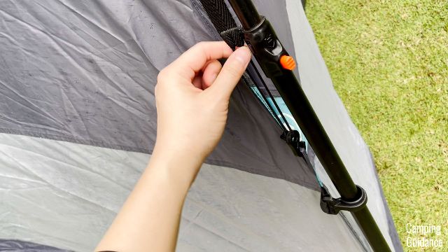 A close-up shot of the shock cord of the rainfly of the Ozark Trail Dark Rest Instant Cabin 6