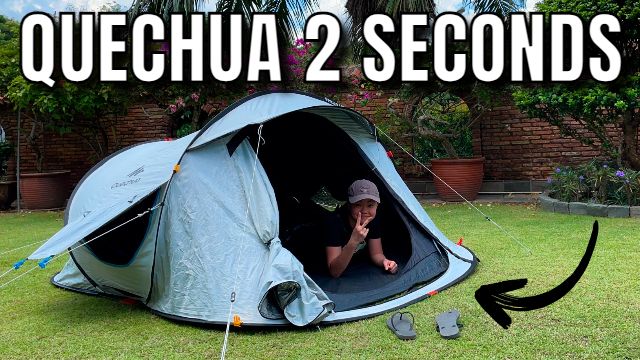 The author in the Quechua 2 Seconds Fresh and Black tent.
