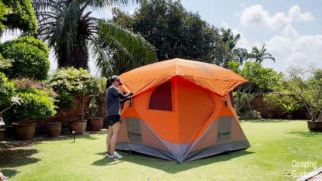 The author setting up the Gazelle T4 Hub Tent