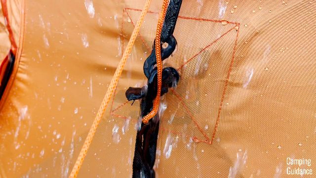 One of the hub loops of the Gazelle T4 Hub Tent in the rain