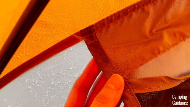 A close-up shot of one of the pocket seams in the Gazelle T4 Hub Tent