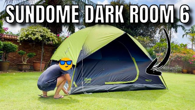 The author setting up her Coleman Sundome Dark Room 6