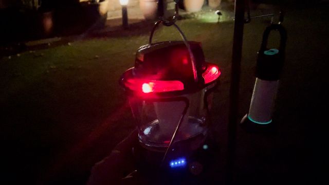 The red emergency lights of the Goal Zero Lighthouse 600 lantern