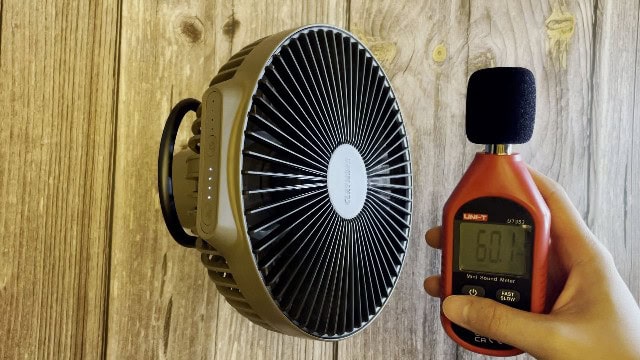 The author testing for the noise level of the Claymore Portable Fan V600+.