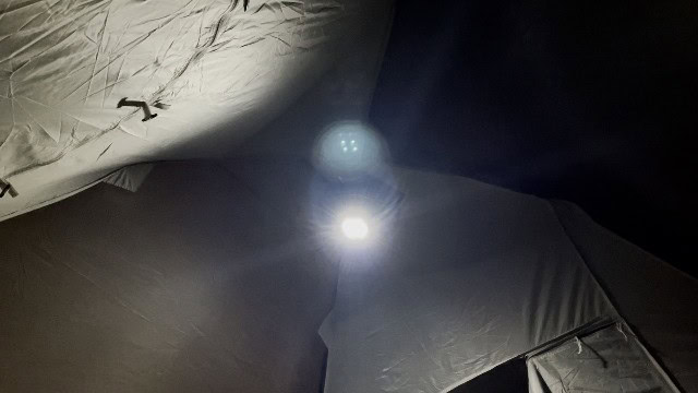 The brightest light setting of the Coleman CPX 6 Lighted Tent Fan.