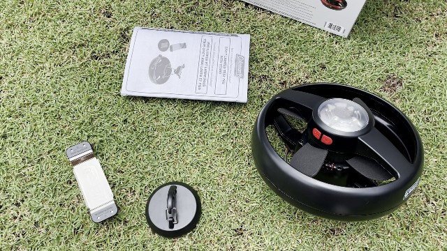 What you get in the box after unboxing the Coleman CPX 6 Lighted Tent Fan.