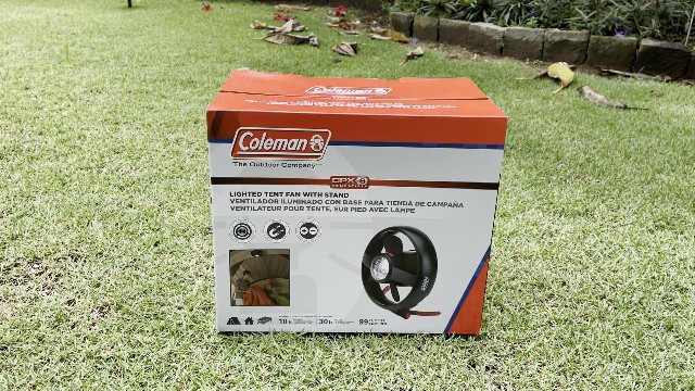 The original packaging of the Coleman CPX 6 Lighted Tent Fan.
