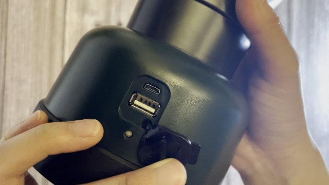 The 2 ports of the Coleman Rugged Rechargeable 400 Lantern.