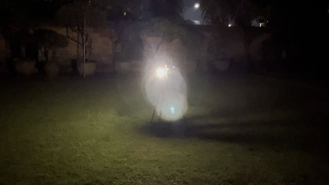 The author measuring the shine distance of the Coleman Rugged Rechargeable 400 Lantern.