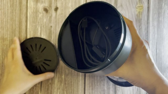 The storage compartment at the bottom of the Coleman Rugged Rechargeable 400 Lantern.