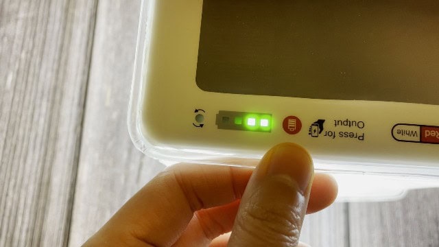 The battery indicator lights of the LuminAID PackLite Titan.