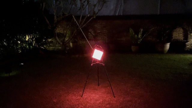 The LuminAID PackLite Titan on its brightest red setting.