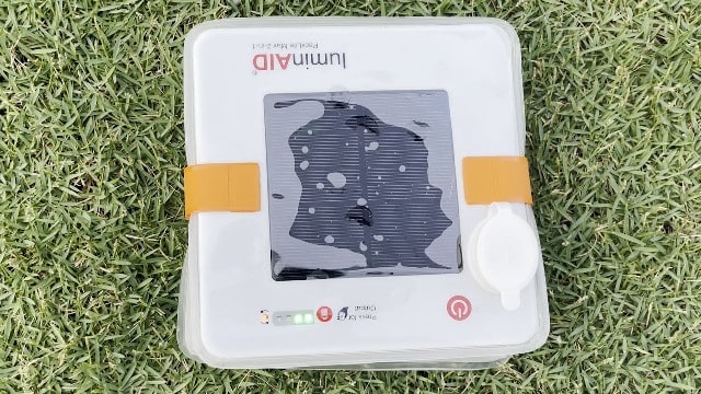 The author solar charging the LuminAID PackLite Max.