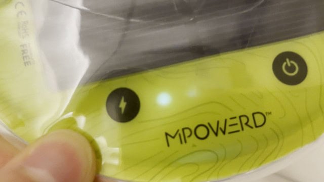 The battery indicator lights of the MPOWERD Luci Pro Outdoor lantern.