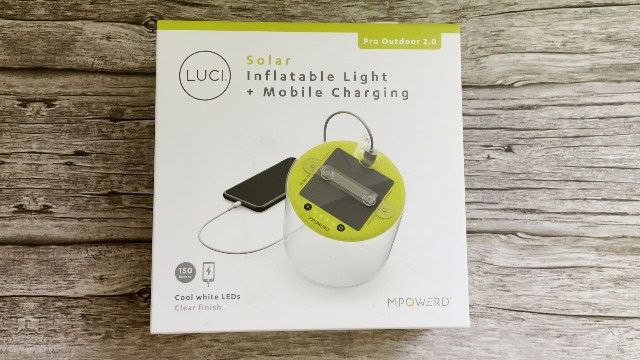 The packaging of the MPOWERD Luci Pro Outdoor lantern.
