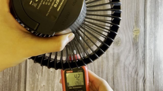 The author measuring the fan speed of the Nitecore NEF10 Fan.