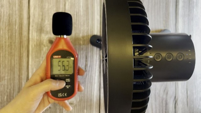 The author measuring the noise level of the Nitecore NEF10 Fan.