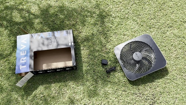 What you get in the box after purchasing the O2Cool Treva Fan.
