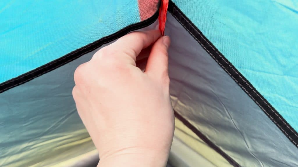 The vertical seam taping in the corner of the Marmot Crane Creek 2.