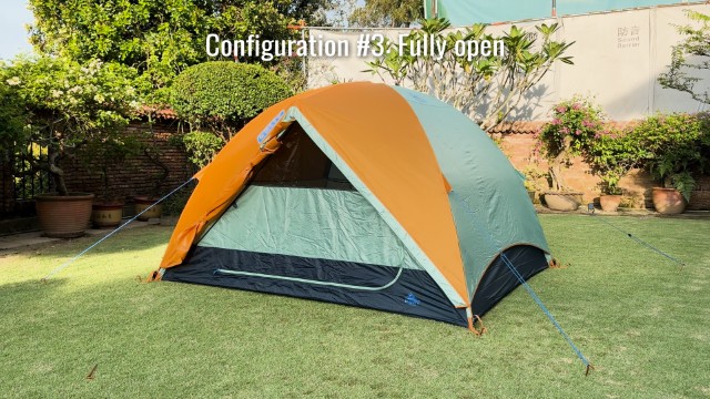 The fully opened vestibule configuration of the Kelty Wireless 4.