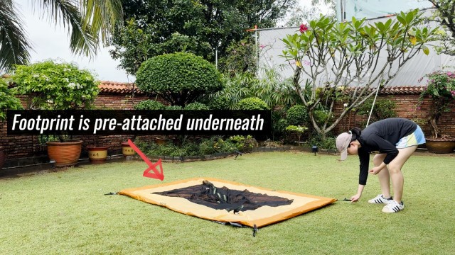 The author is setting up the tent body with the pre-attached footprint.