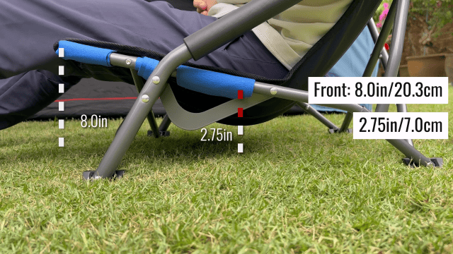 Measuring the seat height of a folding camp chair with a tape measure