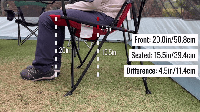 Measuring the seat height of a camp chair with a tape measure